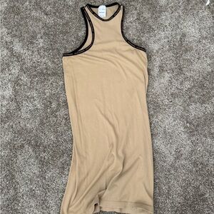Iets Frans Tan Sleeveless Dress with Black Trim